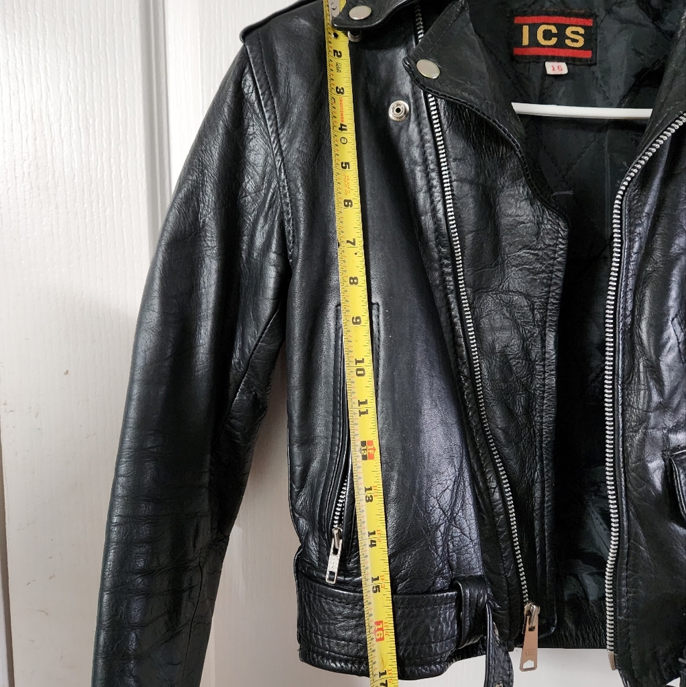 Vintage ICS Motorcycle Leather Jacket Sz.16..see Measurements - Picture 10 of 14